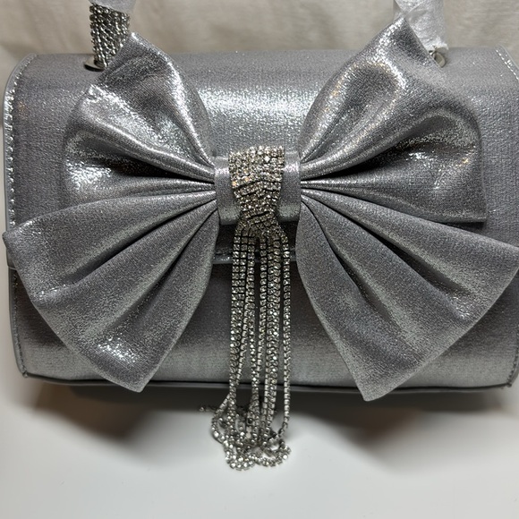 Antonio Melani Metallic Bow Top Handle Satchel Bag In Silver | NWT - Picture 9 of 13